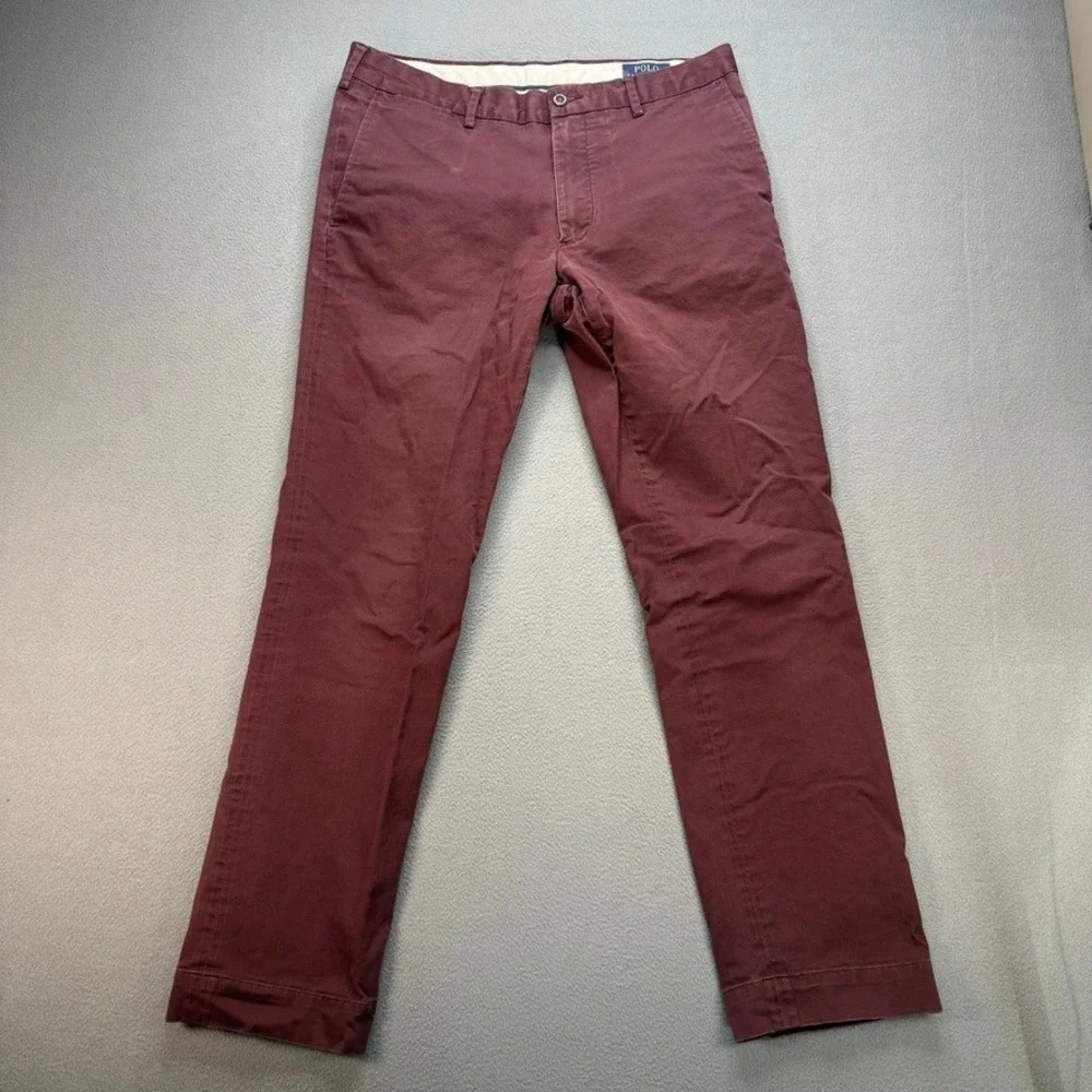 Polo Ralph Lauren Pants Chino Stretch Slim Fit 32 (FIT 32x28) Burgundy Preppy